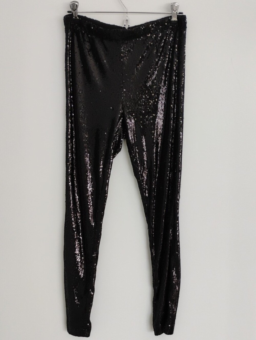 Cupcakes and Cashmere Black Sequin Plaza Pat Straight Leg Pants Back Zip Small